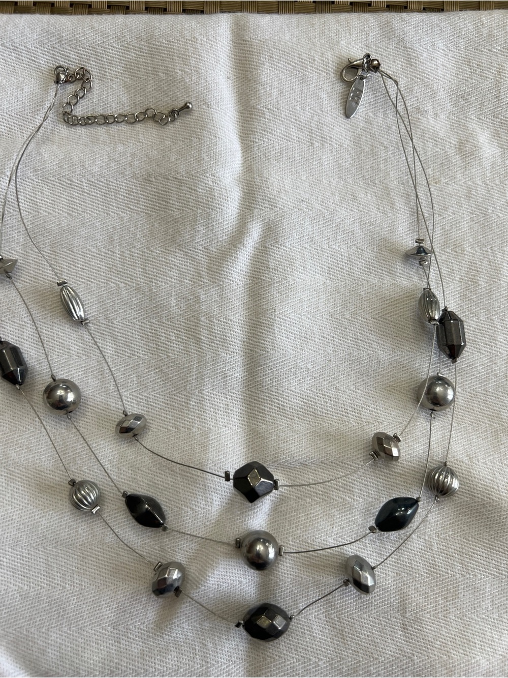New York & Co Multi Strand Floating Bead Necklace | Silver Black Geometric 15"-